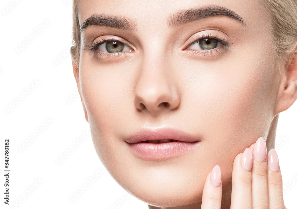 Beautiful blonde hair clean skin beauty female cosmetic model portrait
