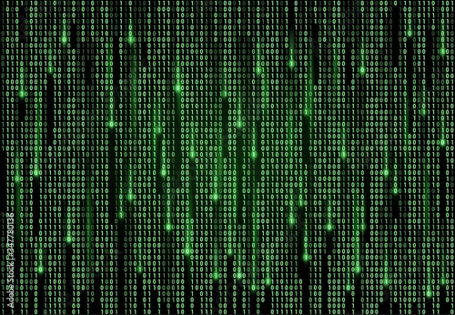 Binary code matrix vector background of computer data and digital technology. Green numbers pattern with streams of zero and one digits on black screen, internet security and cyberspace backdrop