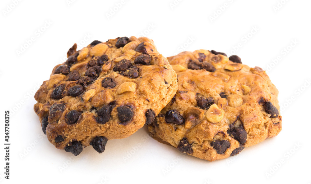 cookies with chocolate and hazelnuts on a white background cookies with chocolate and hazelnuts on a white background