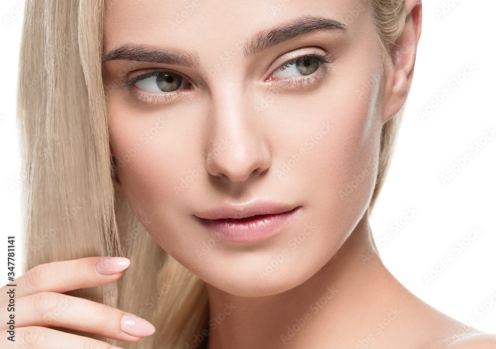 Beautiful blonde hair clean skin beauty female cosmetic model portrait
