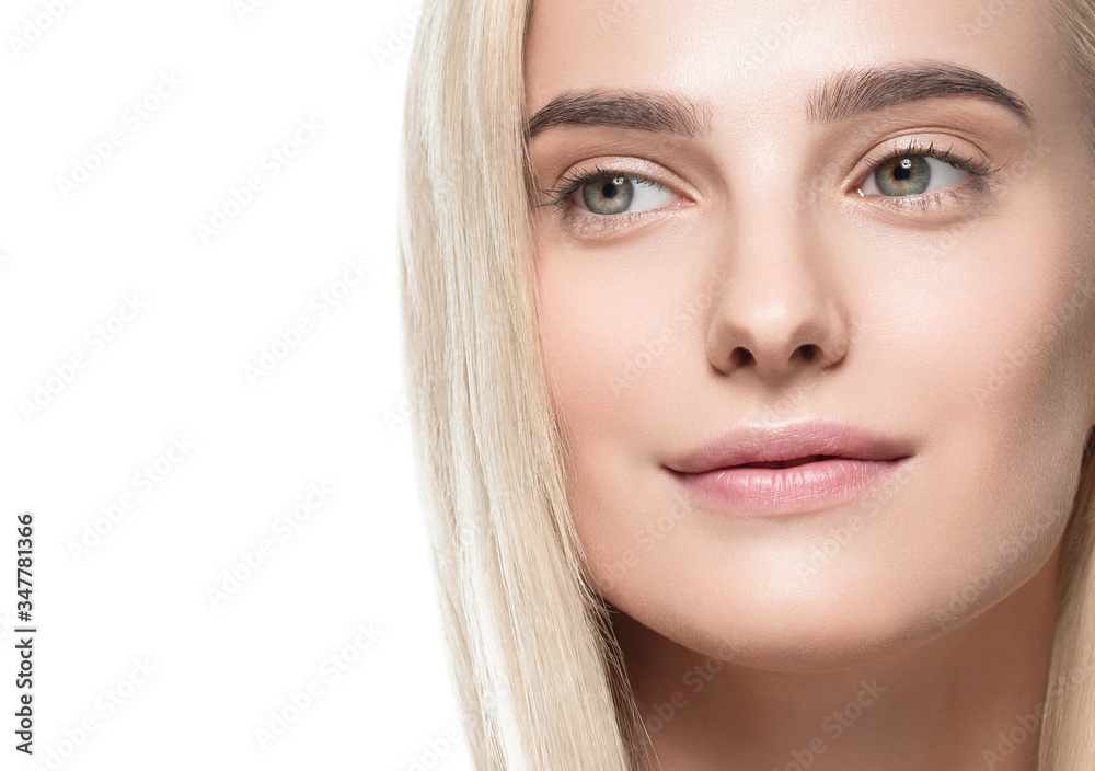 Beautiful blonde hair clean skin beauty female cosmetic model portrait
