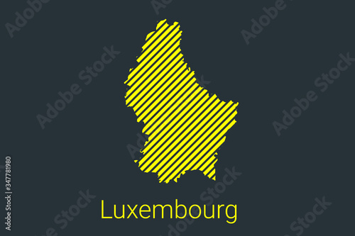 Map of Luxembourg, striped map in a black strip on a yellow background for coronavirus infographics and quarantine area markers and restrictions. vector