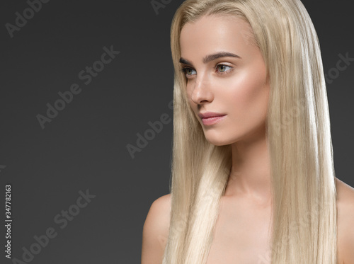 Woman blonde hair beautiful face healthy skin