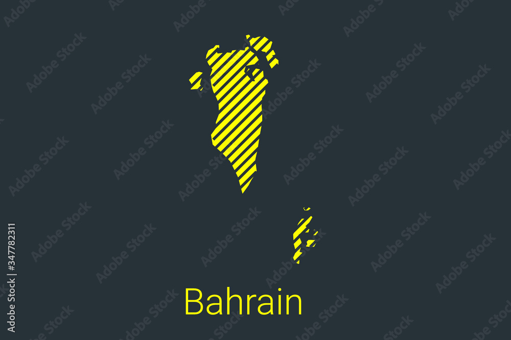 Map of Bahrain, striped map in a black strip on a yellow background for