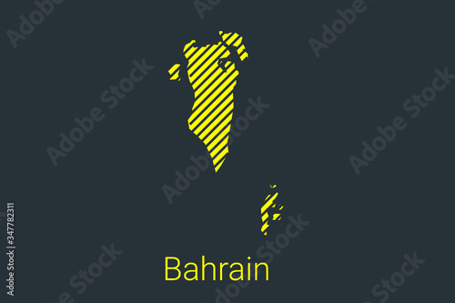Map of Bahrain, striped map in a black strip on a yellow background for coronavirus infographics and quarantine area markers and restrictions. vector