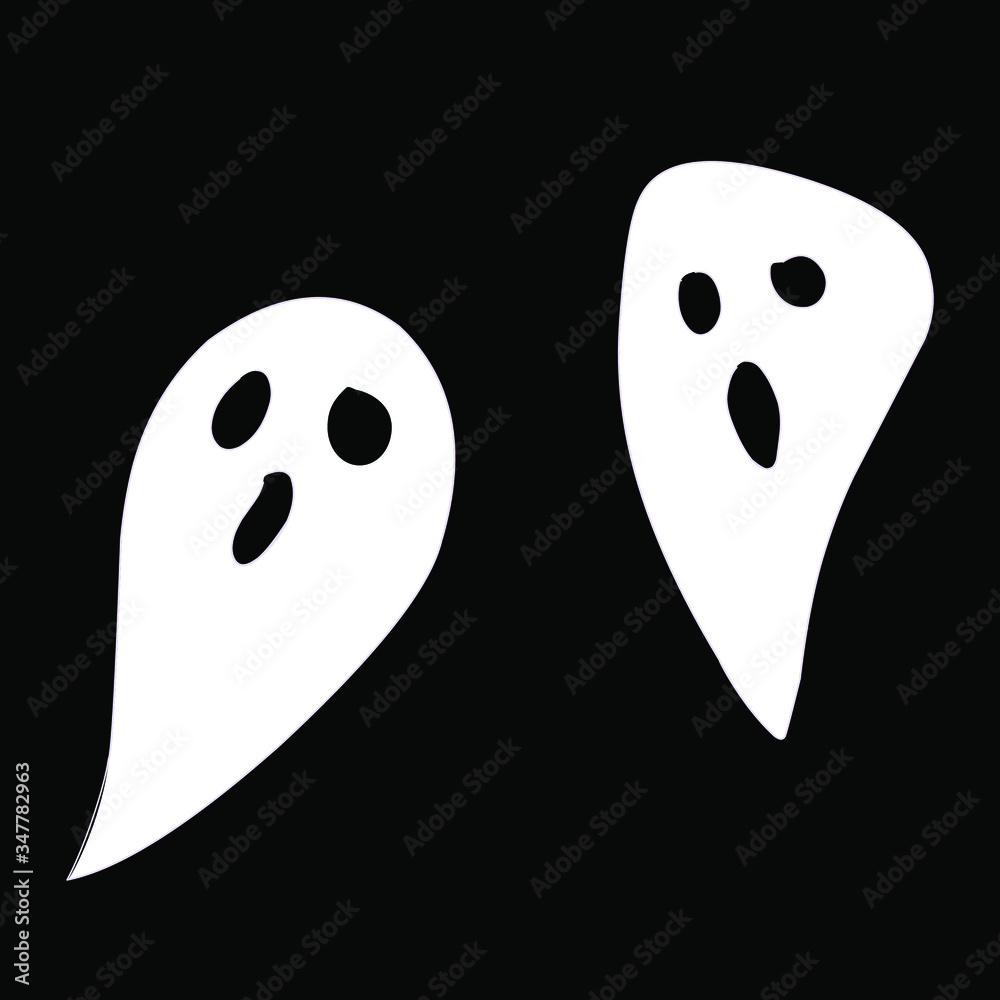 White ghosts on Halloween. Black and white Halloween pattern with ghosts