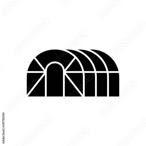 Cutout silhouette of Greenhouse hemisphere. Outline icon of frame glasshouse for gardening, agriculture. Black simple illustration of oval conservatory. Flat isolated vector emblem on white background
