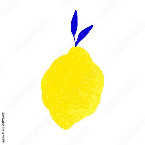 Hand drawn lemon with texture. Summertime fruit on white background.Trendy modern  flat cartoon colorful vector illustration. Doodle fruits.