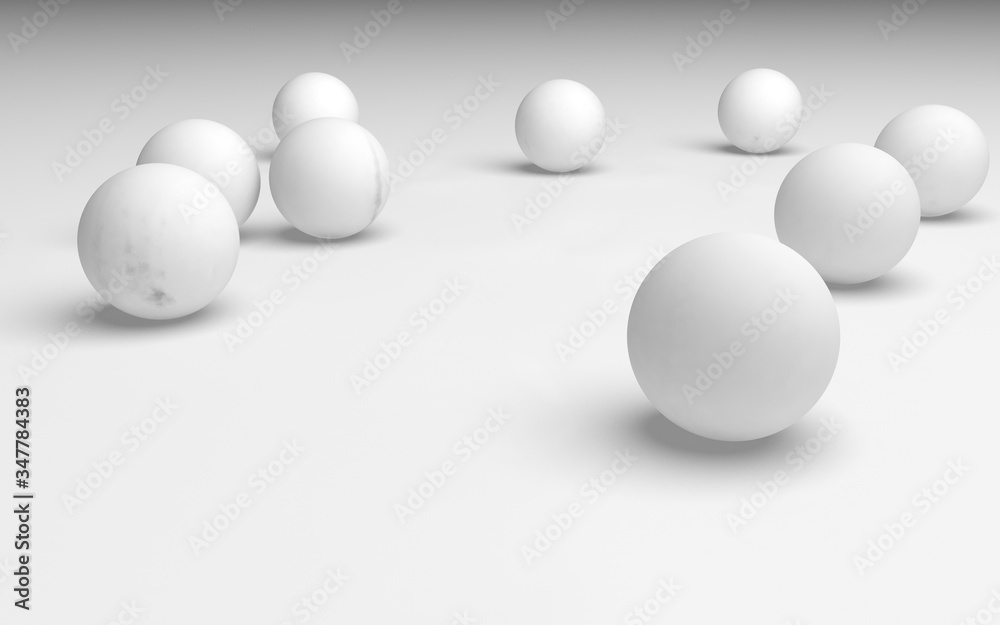 White abstract background. Set of white balls isolated on white backdrop. 3D illustration White abstract background. Set of white balls isolated on white backdrop. 3D illustration