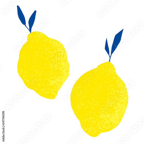 Set of hand drawn lemons with texture. Summertime fruits on white background.Trendy modern  flat cartoon colorful vector illustration. Doodle fruits.