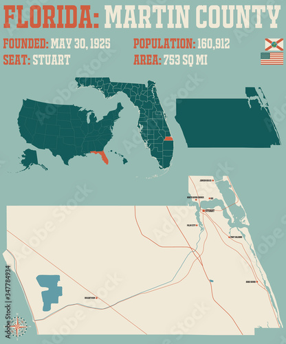 Large and detailed map of Martin county in Florida, USA.
