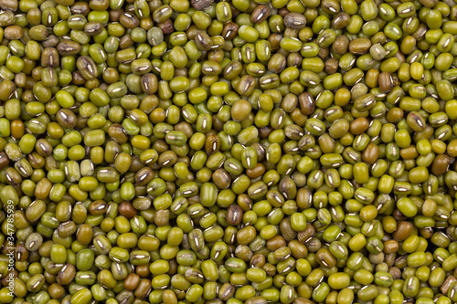 green mung beans (Vigna radiata) top view closeup