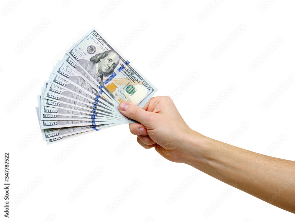 Hand with US dollars isolated on white Hand with US dollars isolated on white