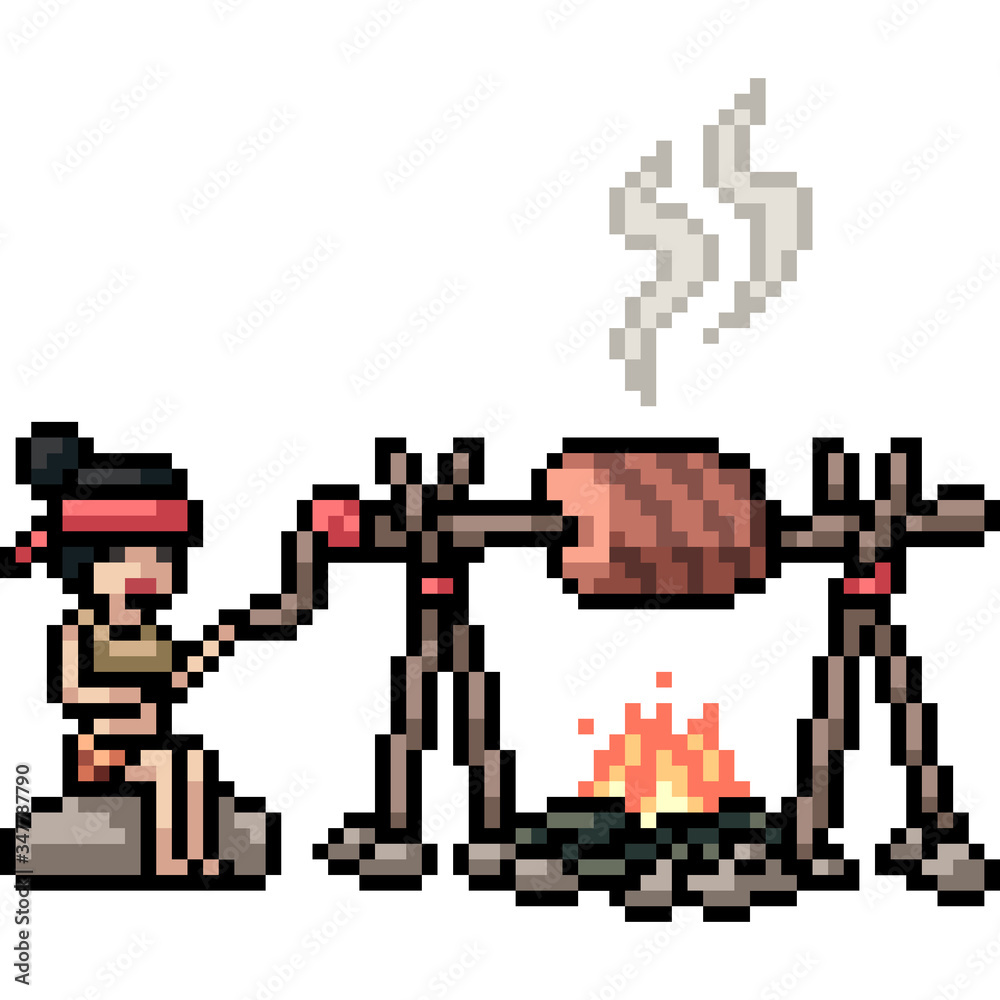 Obraz premium vector pixel art isolated savage cook