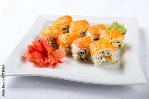 Studio photo japanese sushi rolls with caviar menu for restaurant
