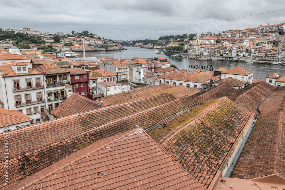 view over roofs historical part of porto port-winemaker area portugal