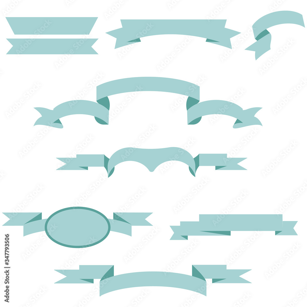 Blue Pastel Ribbon Set In Isolated white Background, Vector Illustration