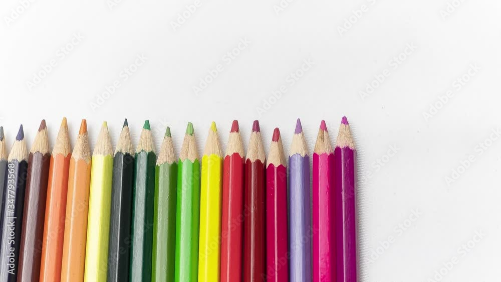 4K multi coloured colour pencils flip animation time lapse time-lapse picture animation colourful increasing colour pens and decreasing them