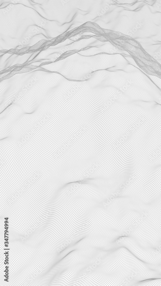 Obraz premium Abstract landscape on a white background. Cyberspace grid. hi tech network. 3d illustration