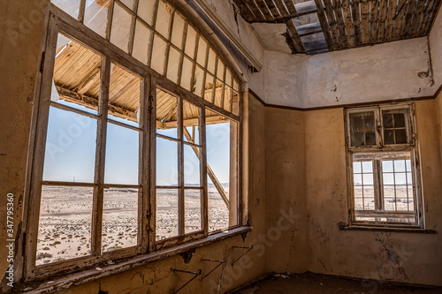 Interior of the BookKeeper's or Accountants House, Kolmanskop Ghost Town near Luderitz, Namibia