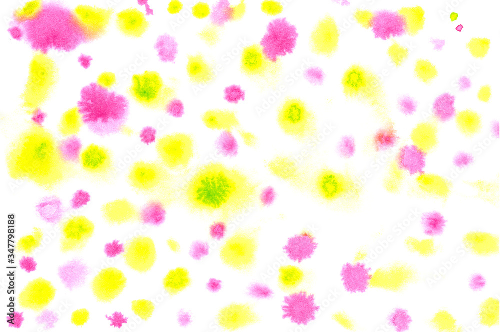 Abstract colorful background. Yellow, pink, green and white watercolor texture. Aquarelle water splashes and blots on paper. Hand drawn art Abstract colorful background. Yellow, pink, green and white watercolor texture. Aquarelle water splashes and blots on paper. Hand drawn art
