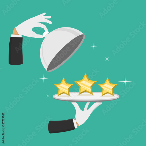3D Isometric Flat Vector Concept Customer Feedback, Five Stars Restaurant Rating, Positive Opinion and Review, Online Survey, Client Satisfaction.
