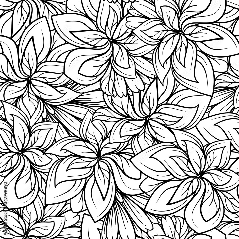 Black and white vector floral seamless pattern Black and white vector floral seamless pattern