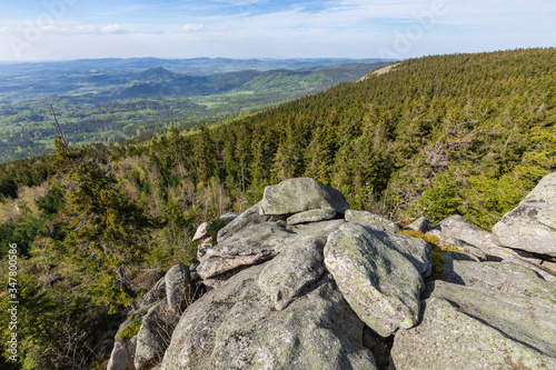 Fototapeta Naklejka Na Ścianę i Meble -  Rudawy Janowickie Landscape Park. Mountain range in Sudetes in Poland. View from Mala Ostra hill.