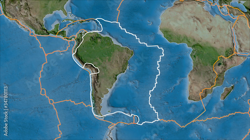 Photography Outlined South American plate. Satellite imagery A