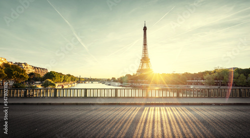 Eiffel Tower from Bir-Hakeim metal bridge in the morning, Paris, France