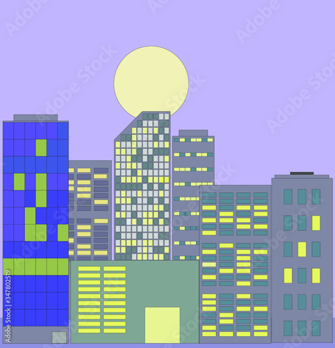 big night city skyscrapers full moon urban landscape vector