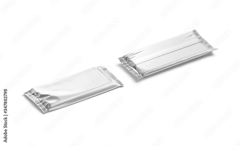 Blank silver chocolate bar foil wrap mockup, front and back Blank silver chocolate bar foil wrap mockup, front and back