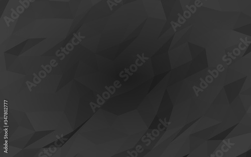 Black abstract background. Lowpoly backdrop. Gloomy crumpled paper. 3D illustration