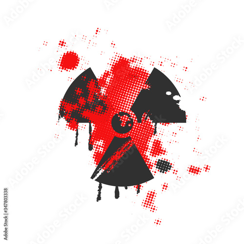 Radioactivity danger sign made of different splashes in pop art style. Vector illustration isolated on white background.