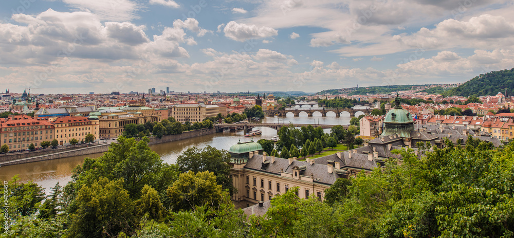 European City Of Prague In Panoramic View.