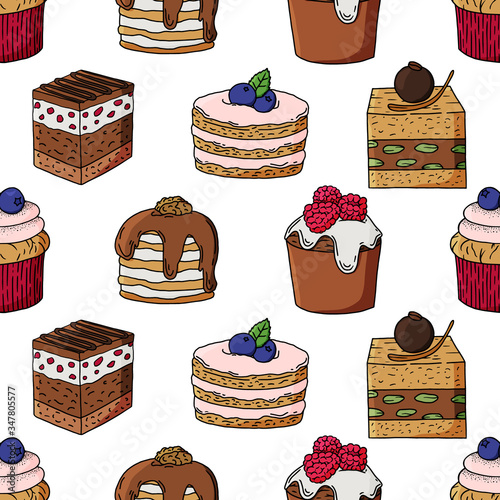 Hand drawn cake vector seamless pattern