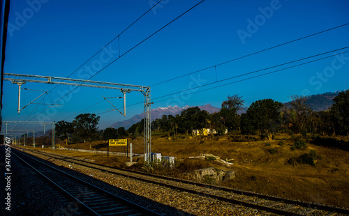 Train reaching at beautiful and clean katra railway station of Jammu, railway track 