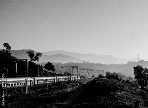 Train reaching at beautiful and clean katra railway station of Jammu, railway track
 photo