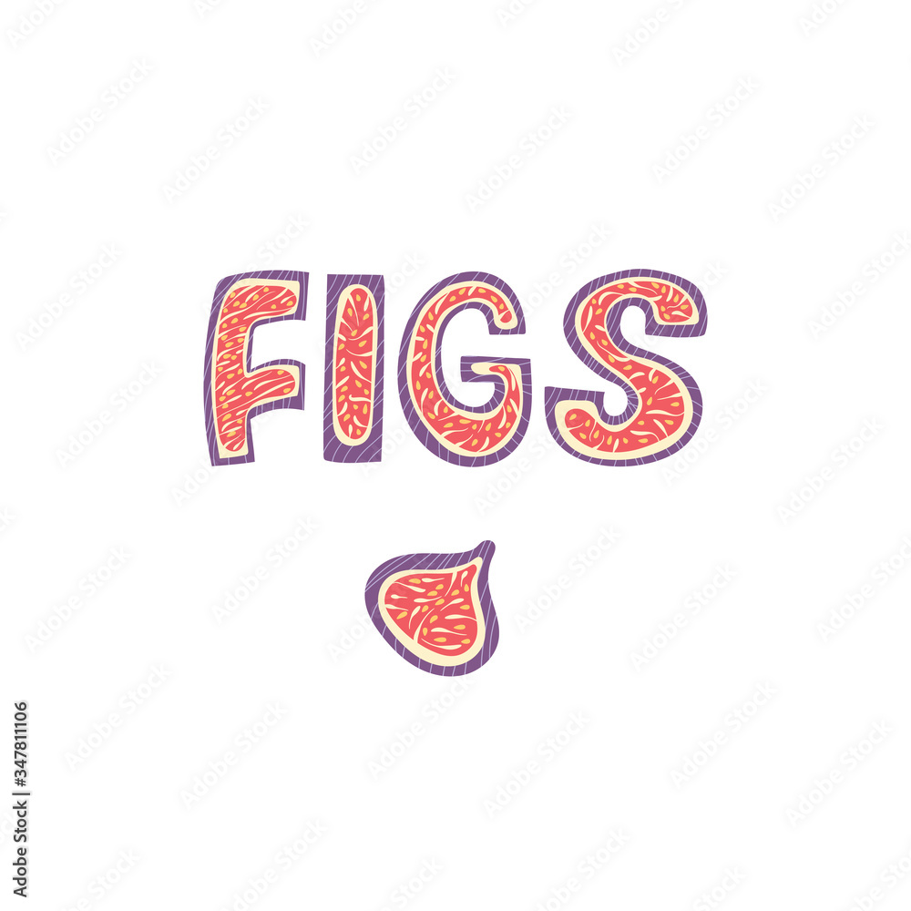 Fototapeta premium Figs - lettering word design in Scandinavian style. Vector illustration.
