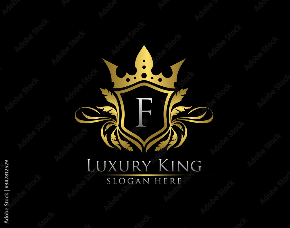 Luxury Royal King F Letter, Heraldic Gold Logo template. Luxury Royal King F Letter, Heraldic Gold Logo template.