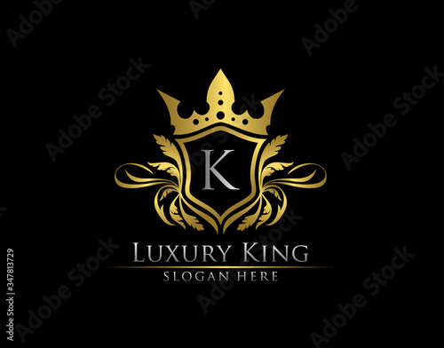 Luxury Royal King K Letter, Heraldic Gold Logo template.
