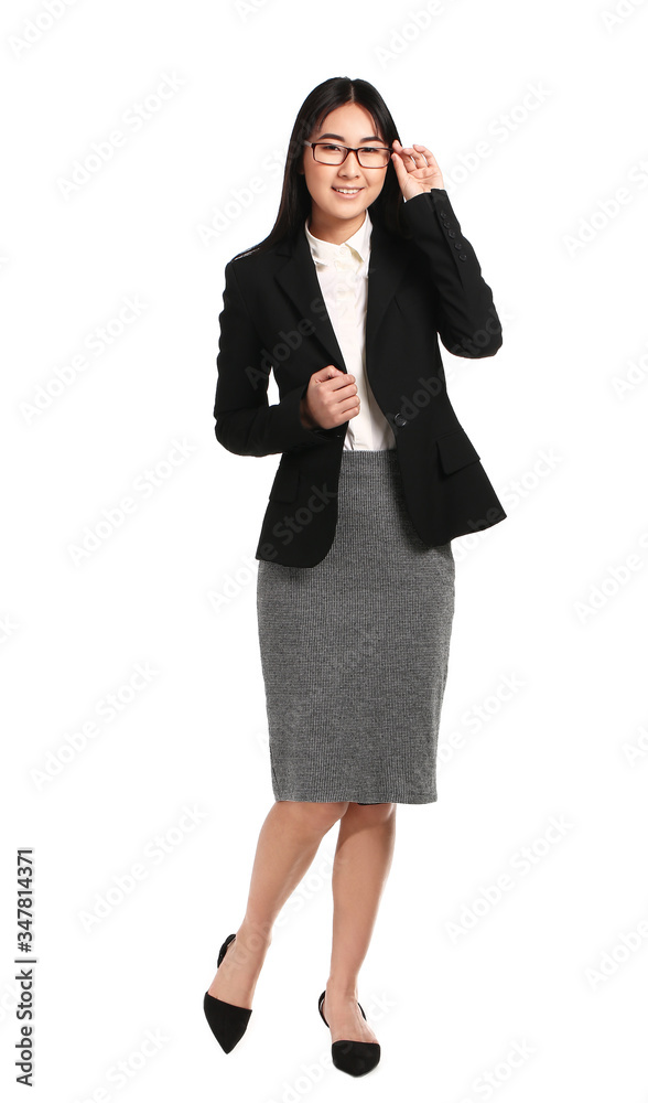 Beautiful Asian secretary on white background Beautiful Asian secretary on white background