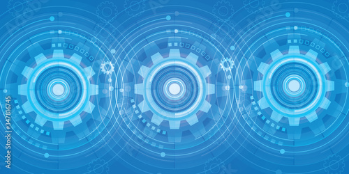 Abstract blue digital technology background with gears