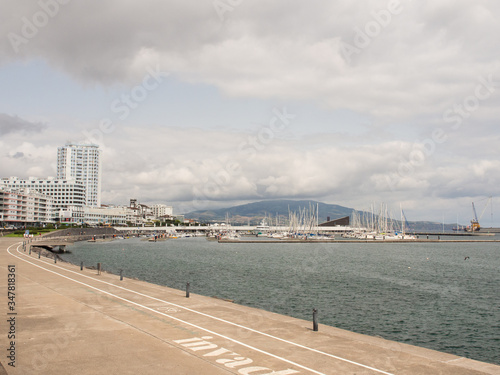 Ponta Delgada waterfront and marina, Sao Miguel, Azores Islands, Portugal