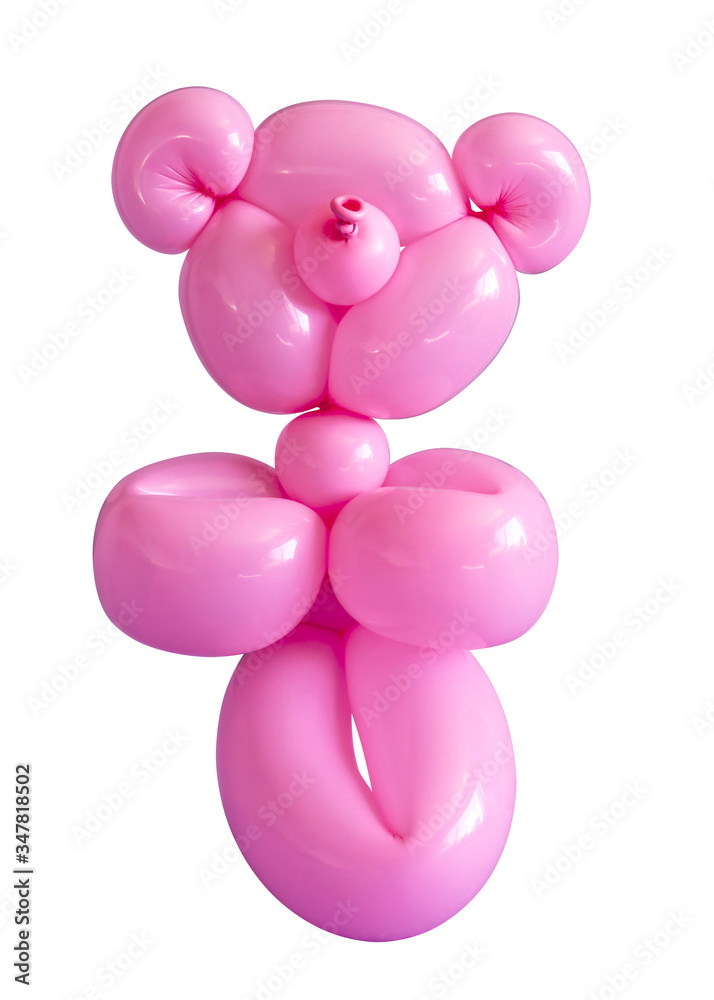 Sculpted pink teddy bear balloon party toy isolated on a white background