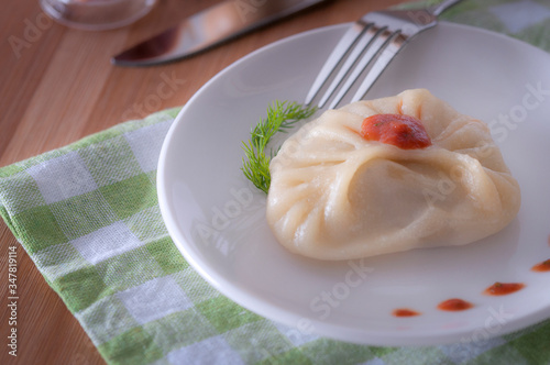  A delicious, diet dish. Steam dumplings. Korean dumplings.