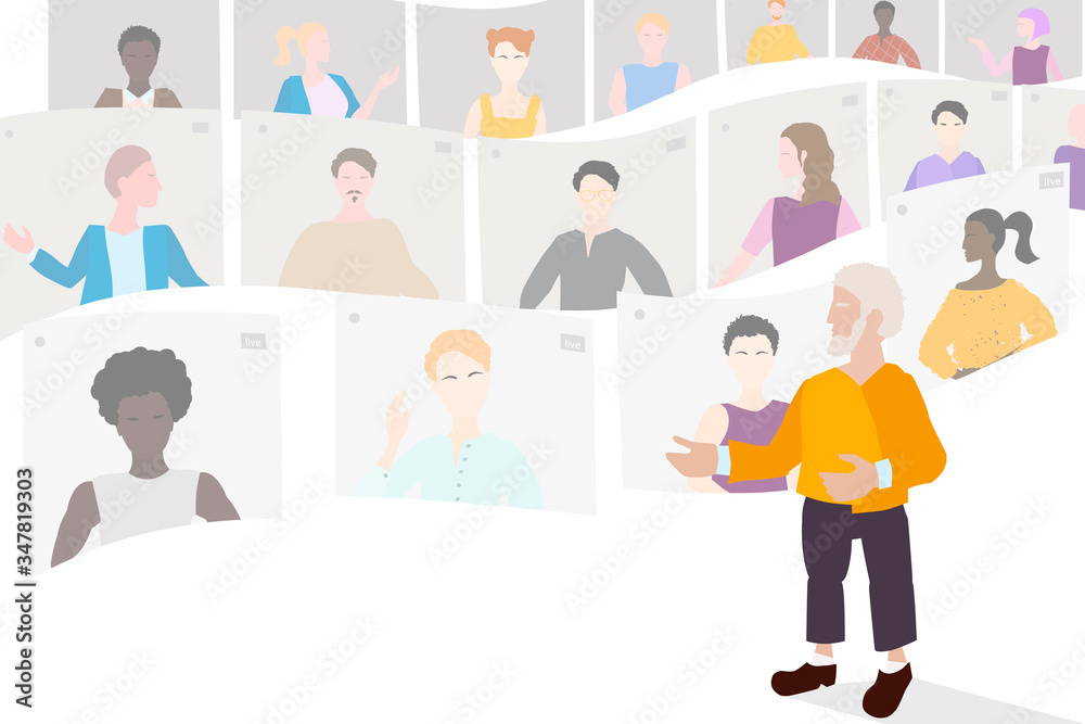 Fototapeta premium Online learning, a group of students remotely listening to the Professor, remote study and work, concept