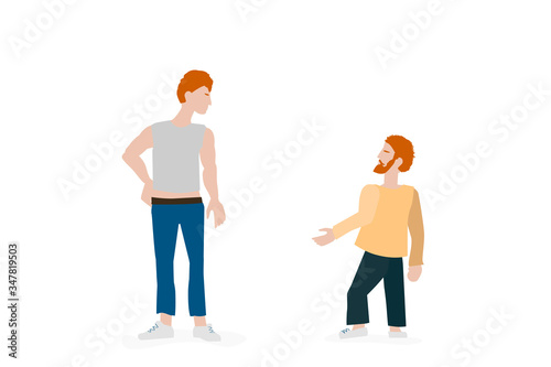 tall and short people, people of different physiques. Contrasts in society, respect for different people