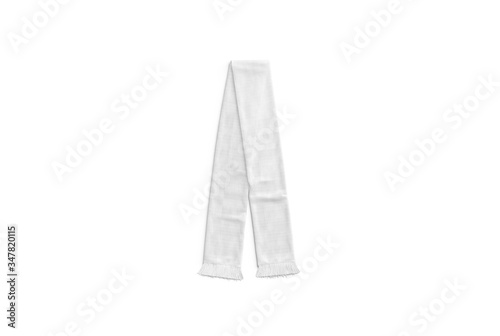 Blank white knitted soccer scarf mock up, top view photo