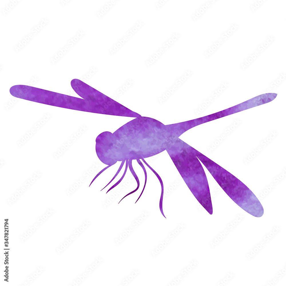isolated, purple watercolor dragonfly silhouettes on white background